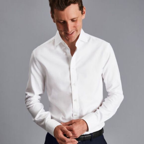 Charles Tyrwhitt Collar Non-Iron Twill Cutaway Shirt Slim Fit White 15/33 Nwt - Picture 1 of 8